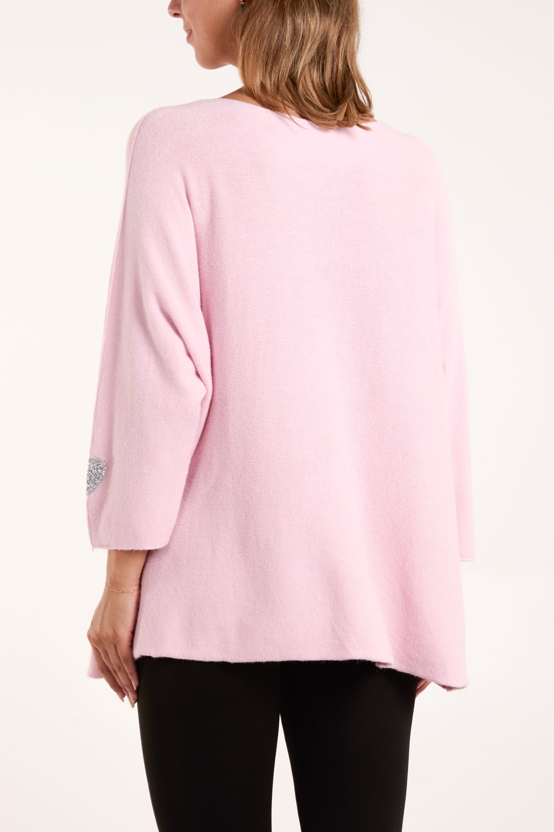 Appliqued Hearts Sleeves V-Neck Jumper