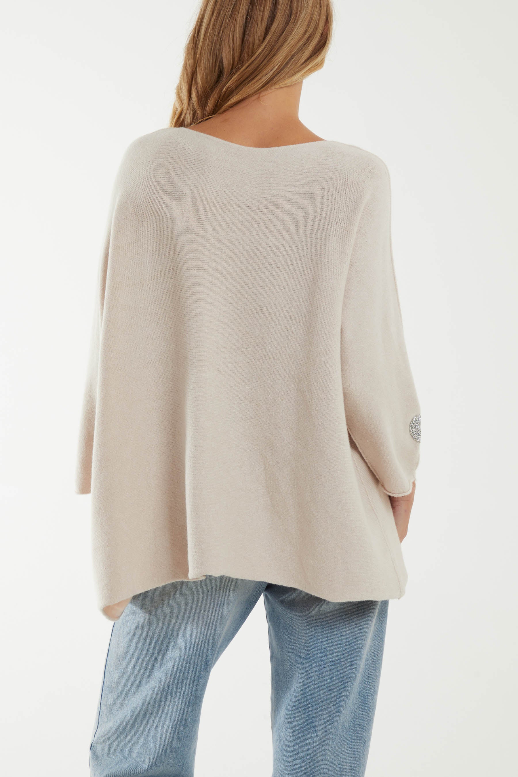 Appliqued Hearts Sleeves V-Neck Jumper