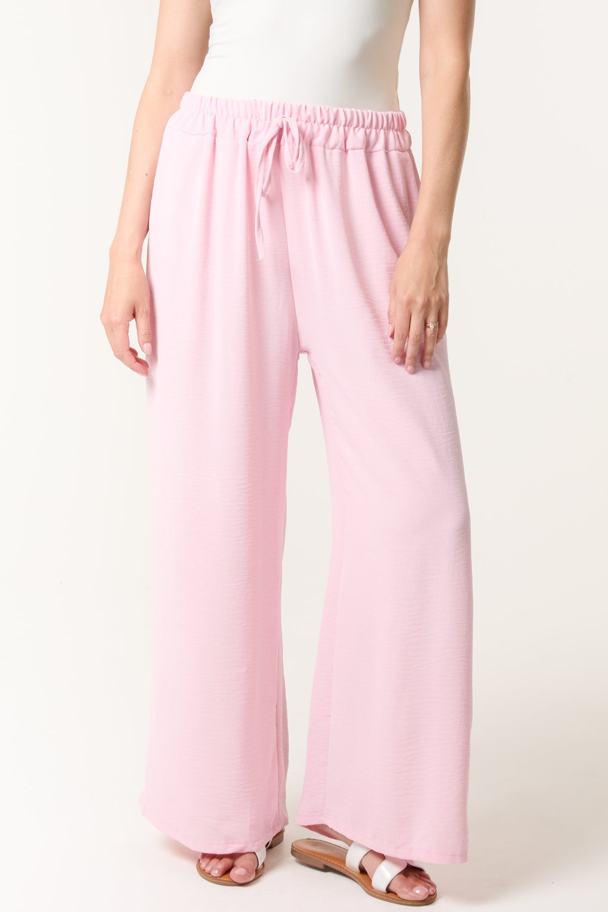 Shirred Deep Waist Band Wide Culottes