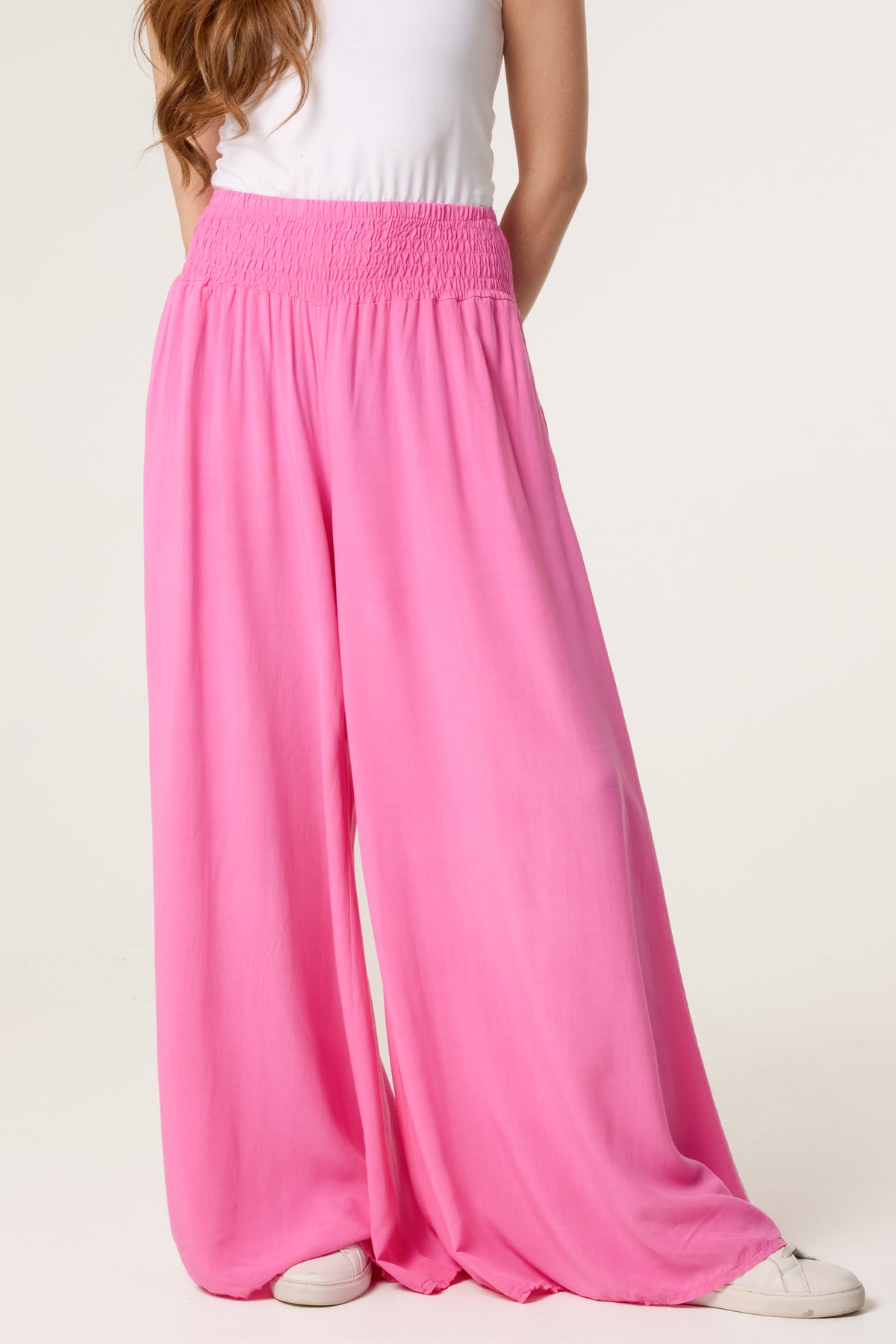 Shirred Deep Waist Band Wide Culottes