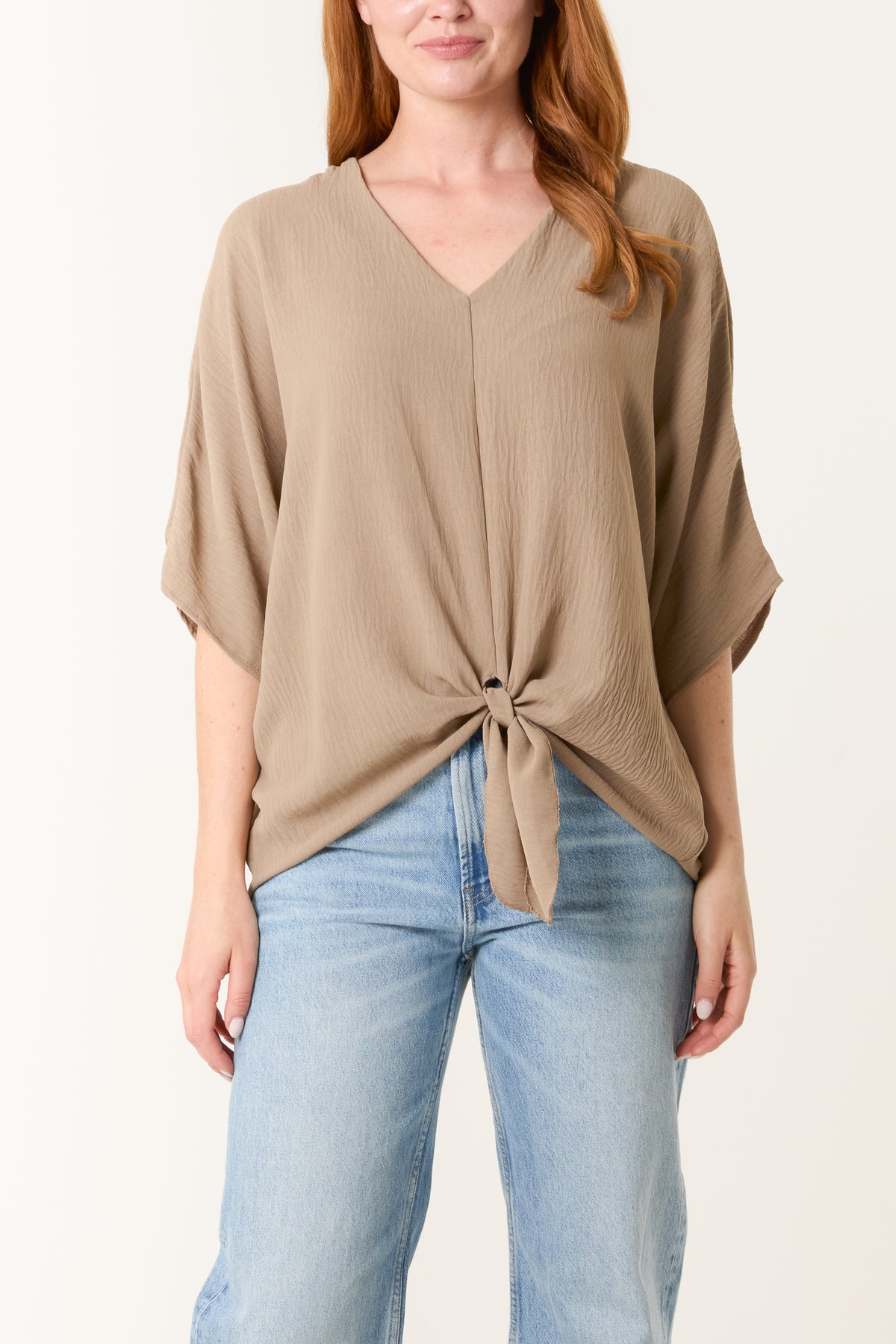 V-Neck Centre Front Tie Hem Blouse