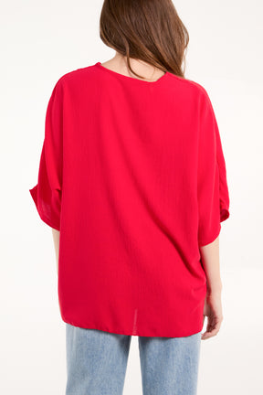 V-Neck Centre Front Tie Hem Blouse