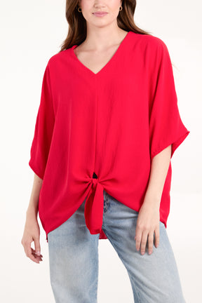 V-Neck Centre Front Tie Hem Blouse