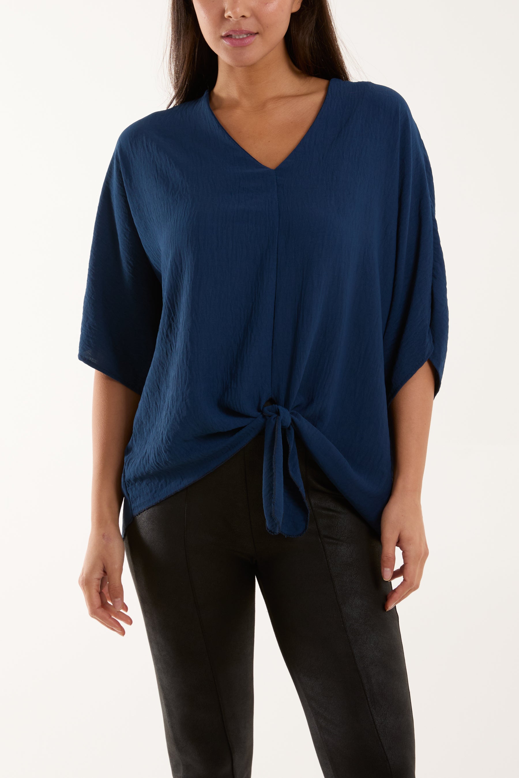 V-Neck Centre Front Tie Hem Blouse