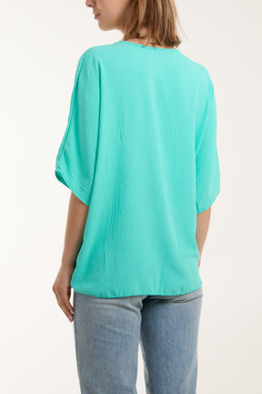 V-Neck Centre Front Tie Hem Blouse