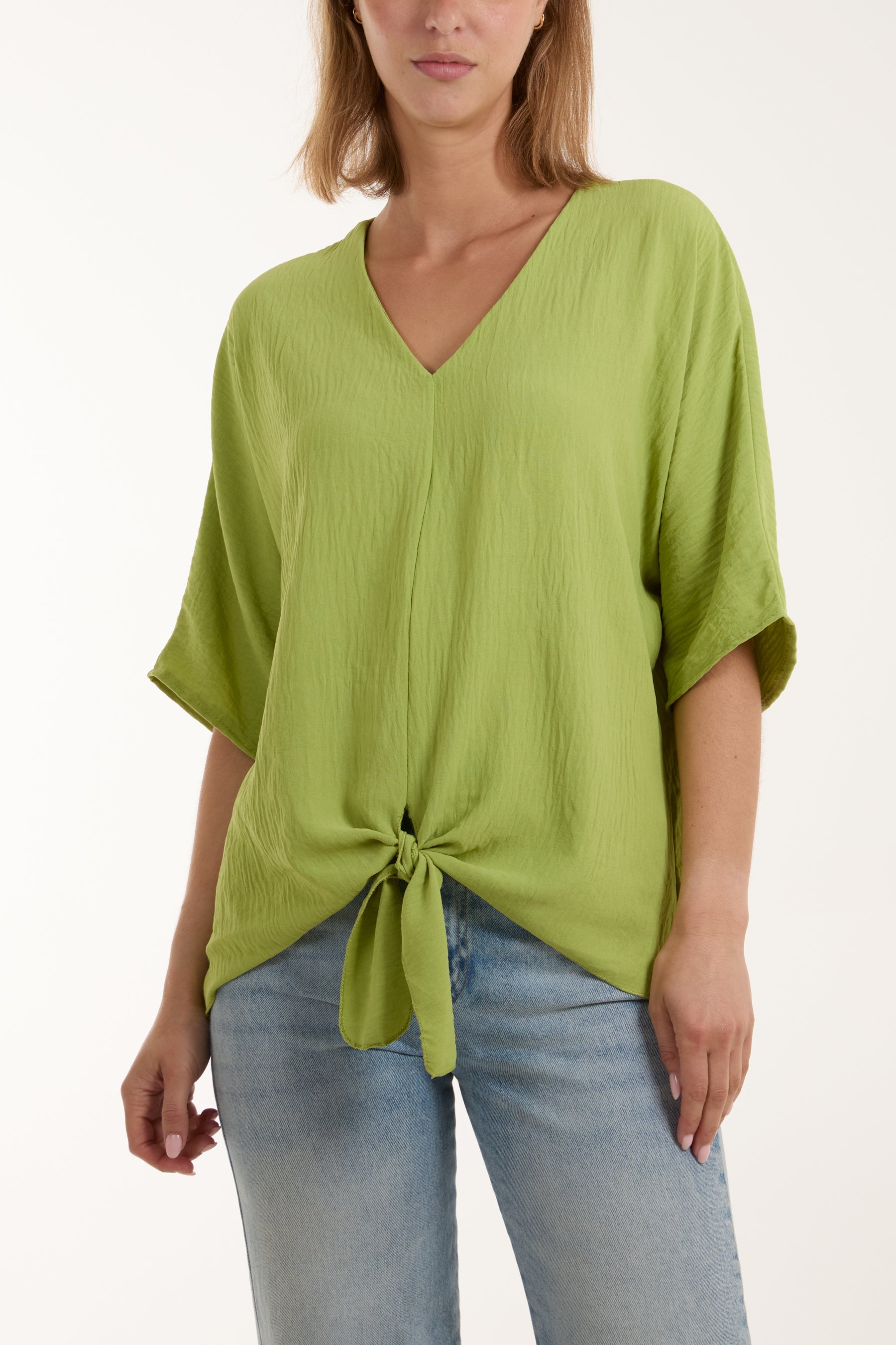 V-Neck Centre Front Tie Hem Blouse