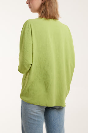 V-Neck Centre Front Tie Hem Blouse