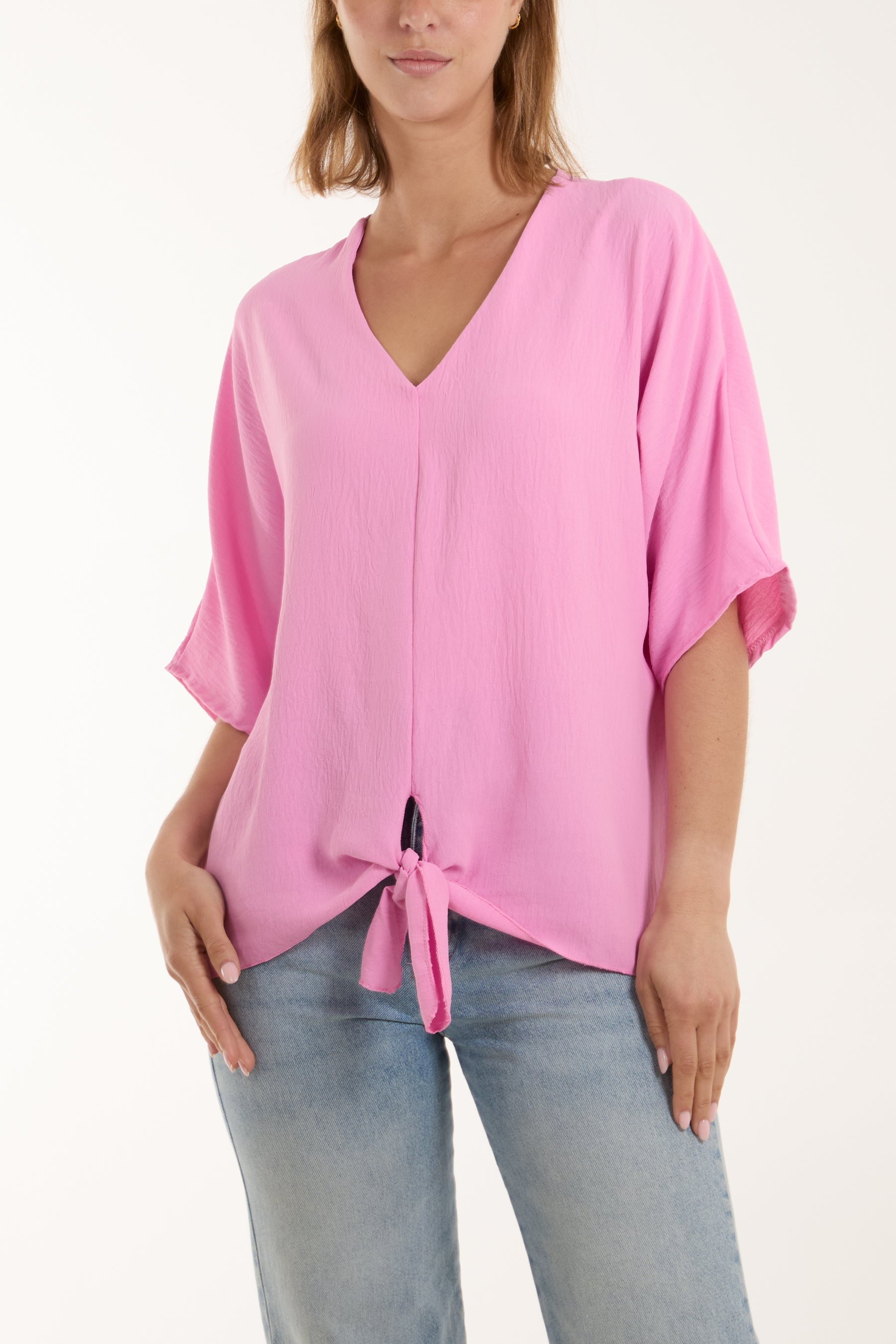 V-Neck Centre Front Tie Hem Blouse