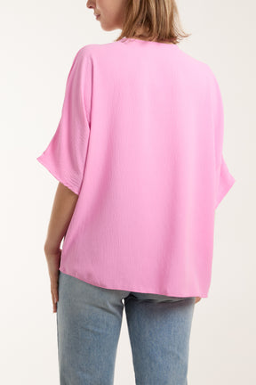 V-Neck Centre Front Tie Hem Blouse