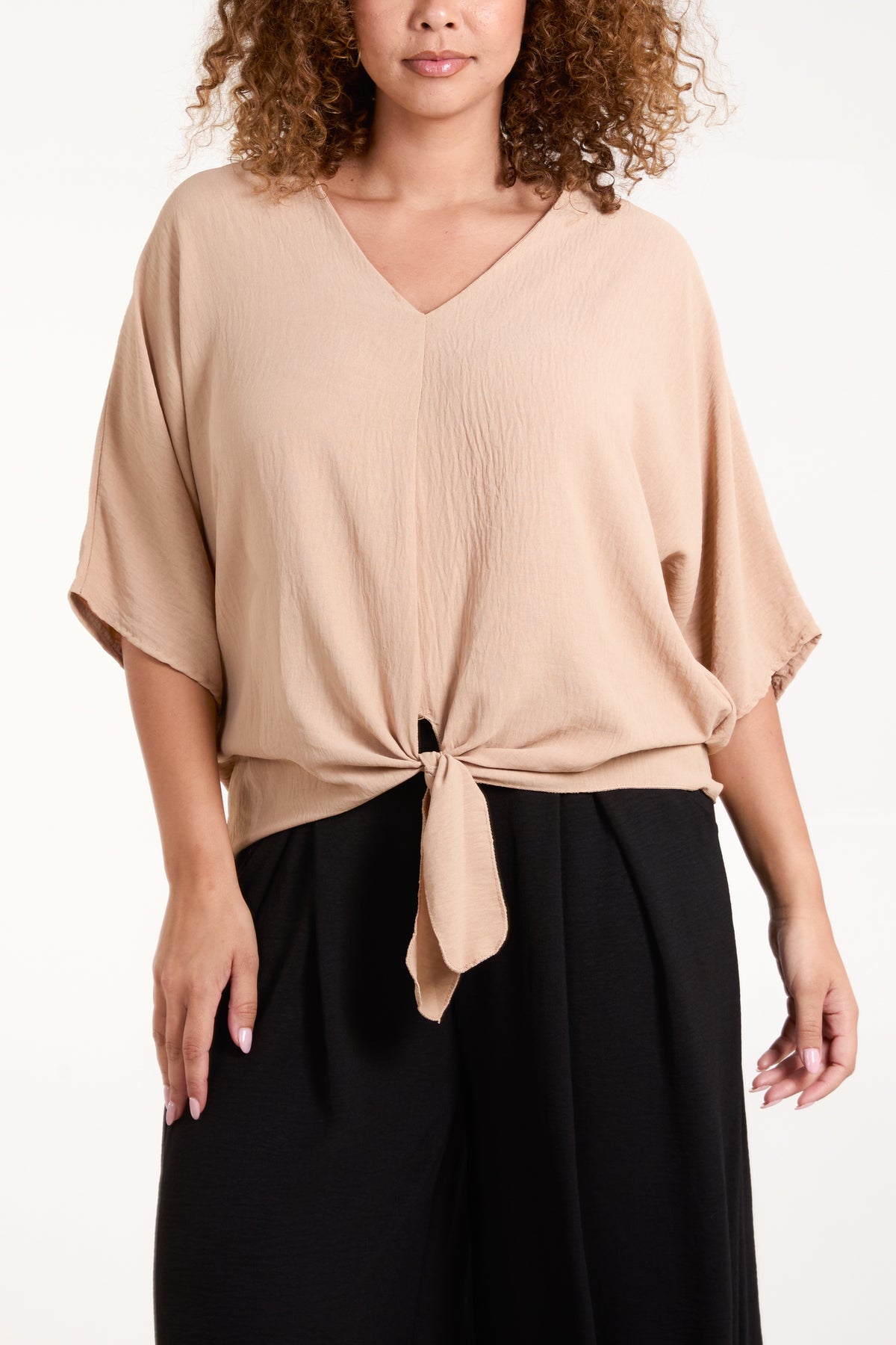 V-Neck Centre Front Tie Hem Blouse