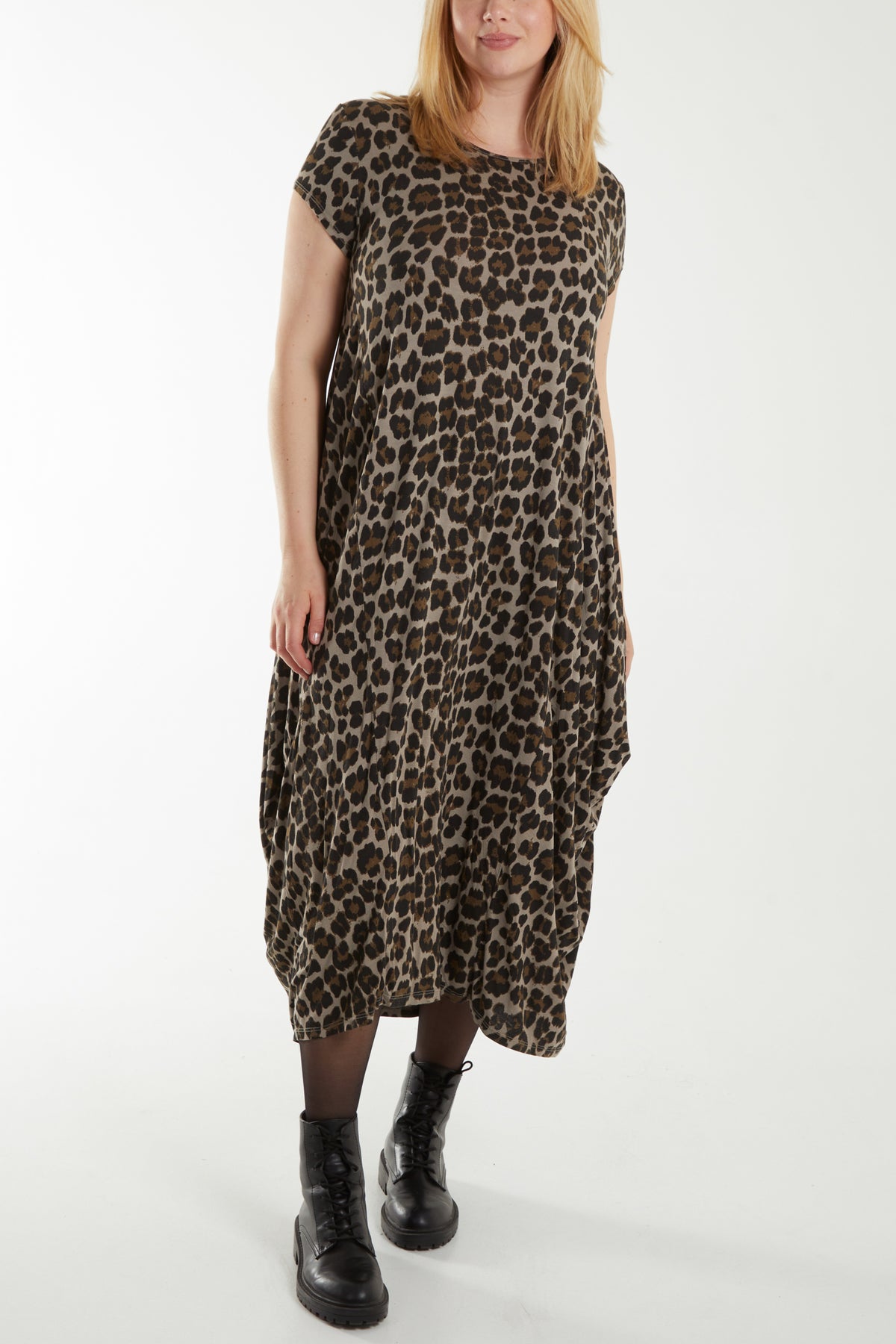 Leopard Print Cap Sleeve Parachute Dress