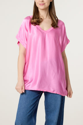 V-Neck Satin Feel T-Shirt