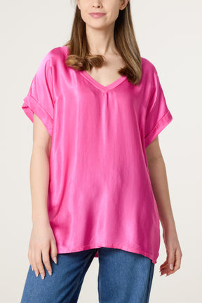 V-Neck Satin Feel T-Shirt