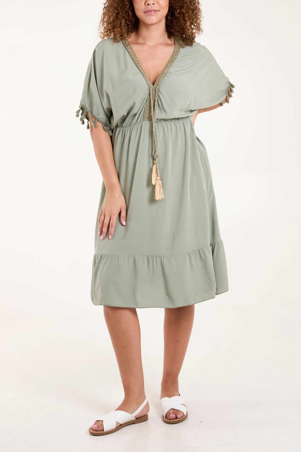 Tiered Elasticated Detail Tassel Trim Dress