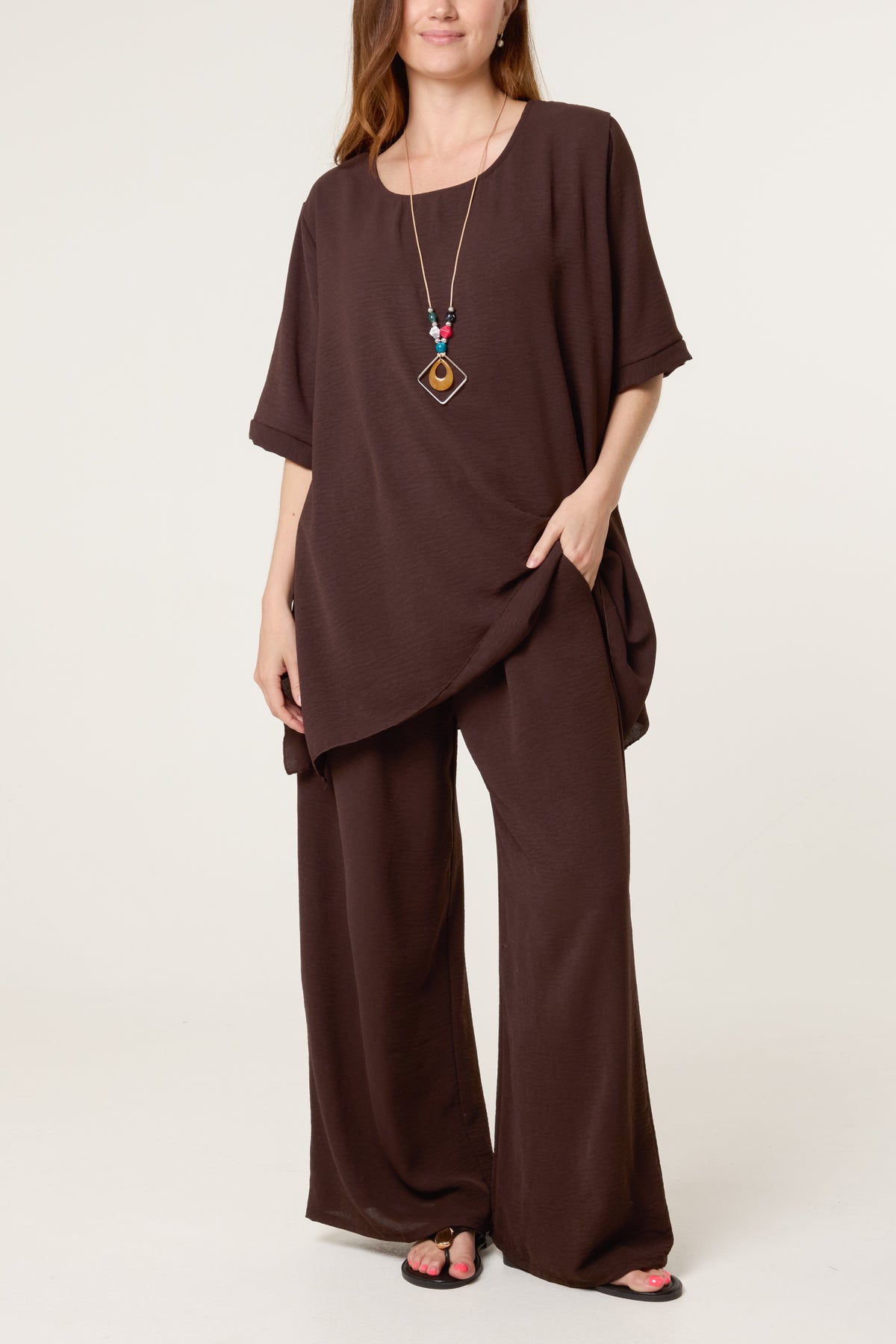 Oversized Necklace Top & Trouser Set