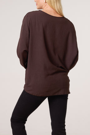 V-Neck Long Sleeve Tie Front Blouse