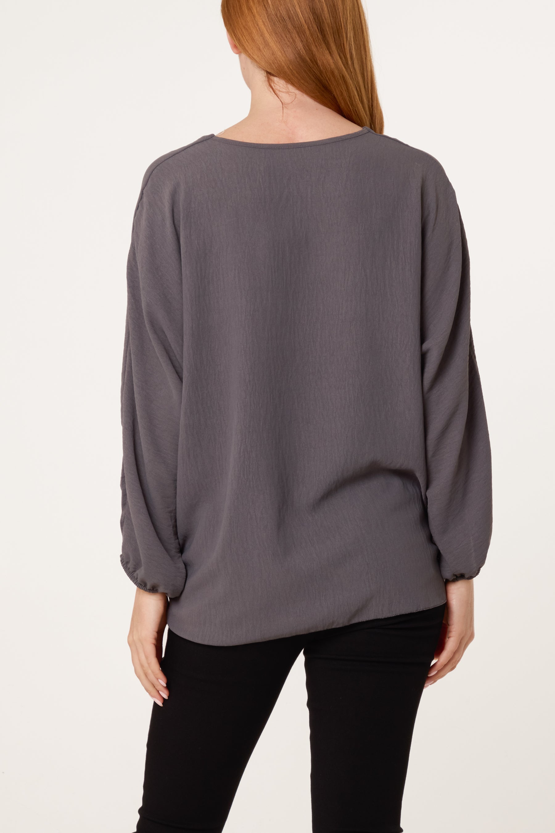 V-Neck Long Sleeve Tie Front Blouse