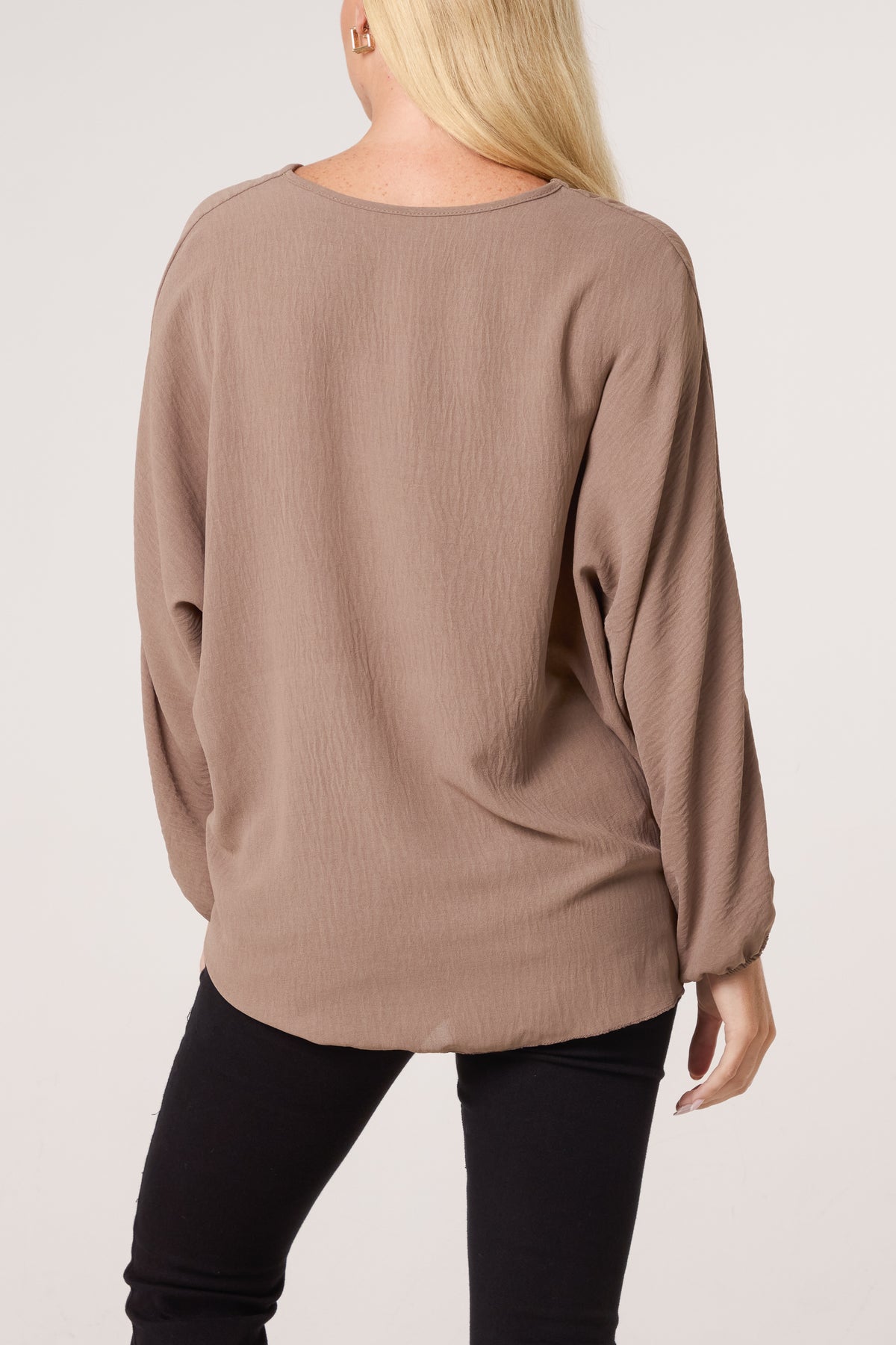 V-Neck Long Sleeve Tie Front Blouse