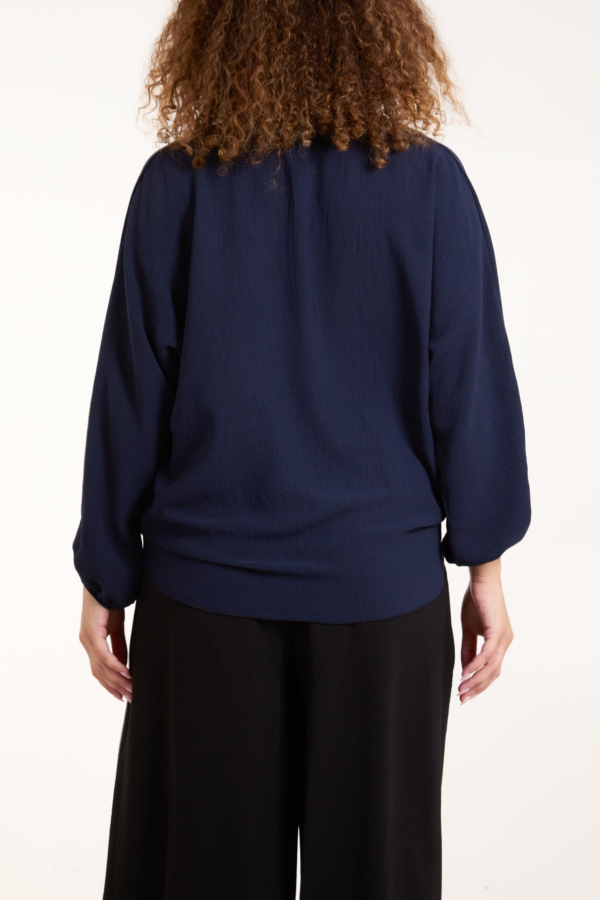 V-Neck Long Sleeve Tie Front Blouse