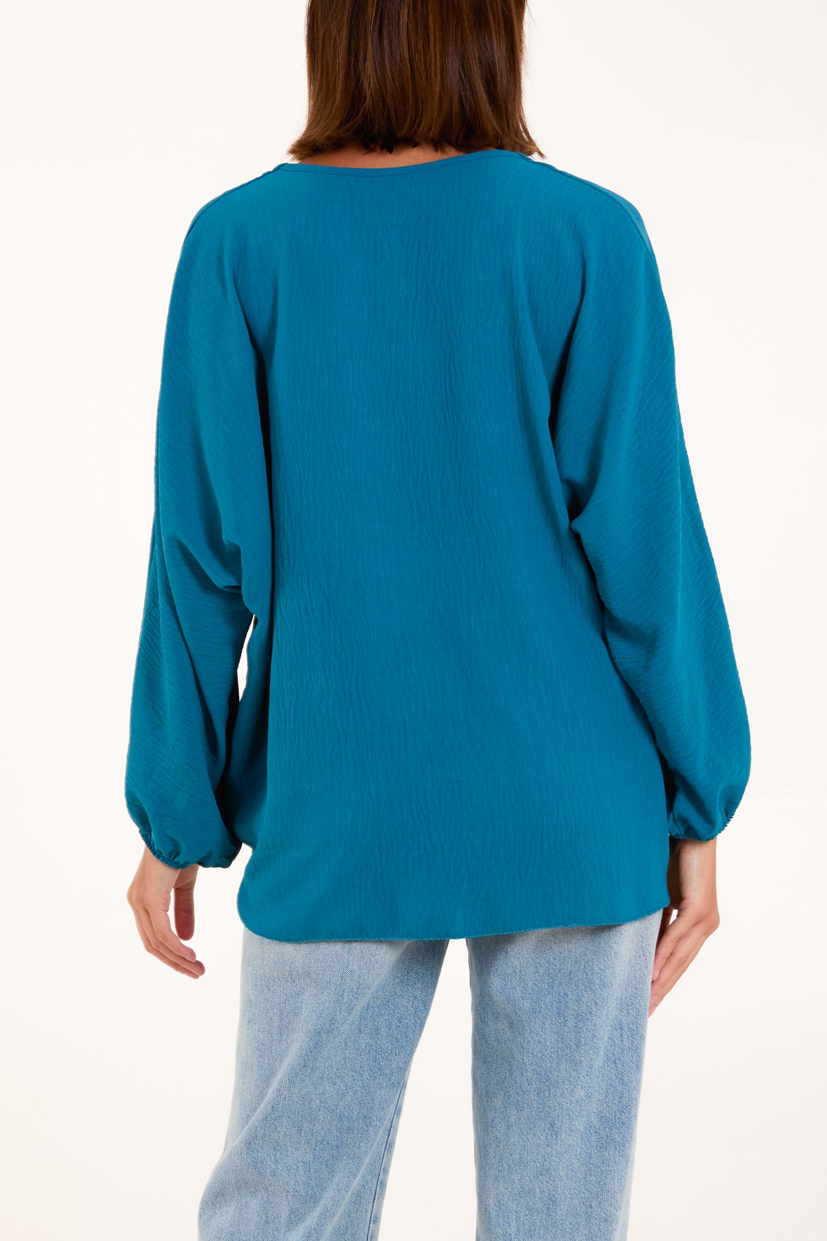 V-Neck Long Sleeve Tie Front Blouse