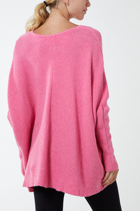 Ribbed Chevron Batwing Jumper