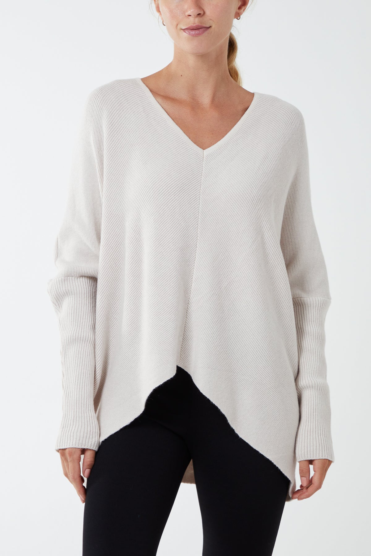 Ribbed Chevron Batwing Jumper