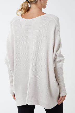 Ribbed Chevron Batwing Jumper