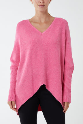 Ribbed Chevron Batwing Jumper