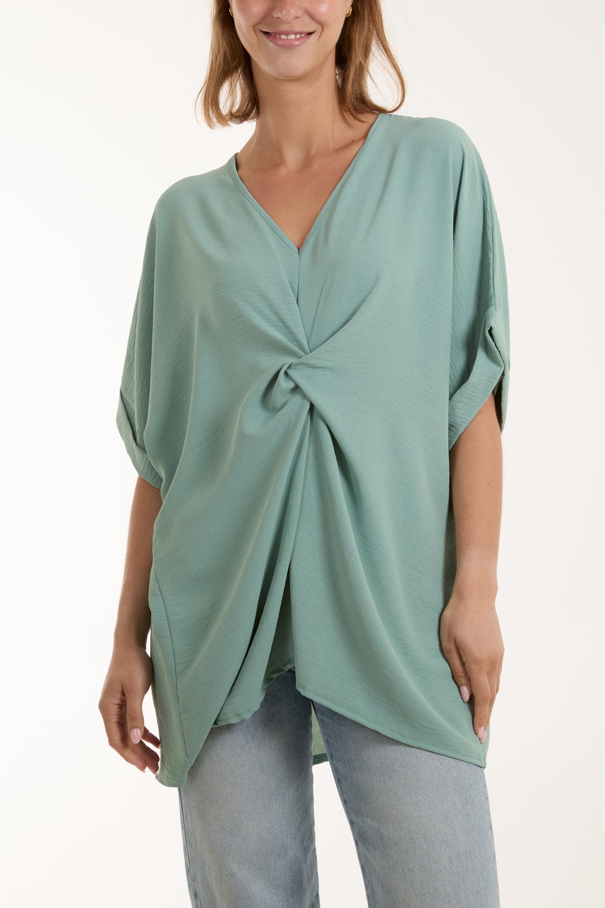 Twist Front Oversized Cocoon Blouse