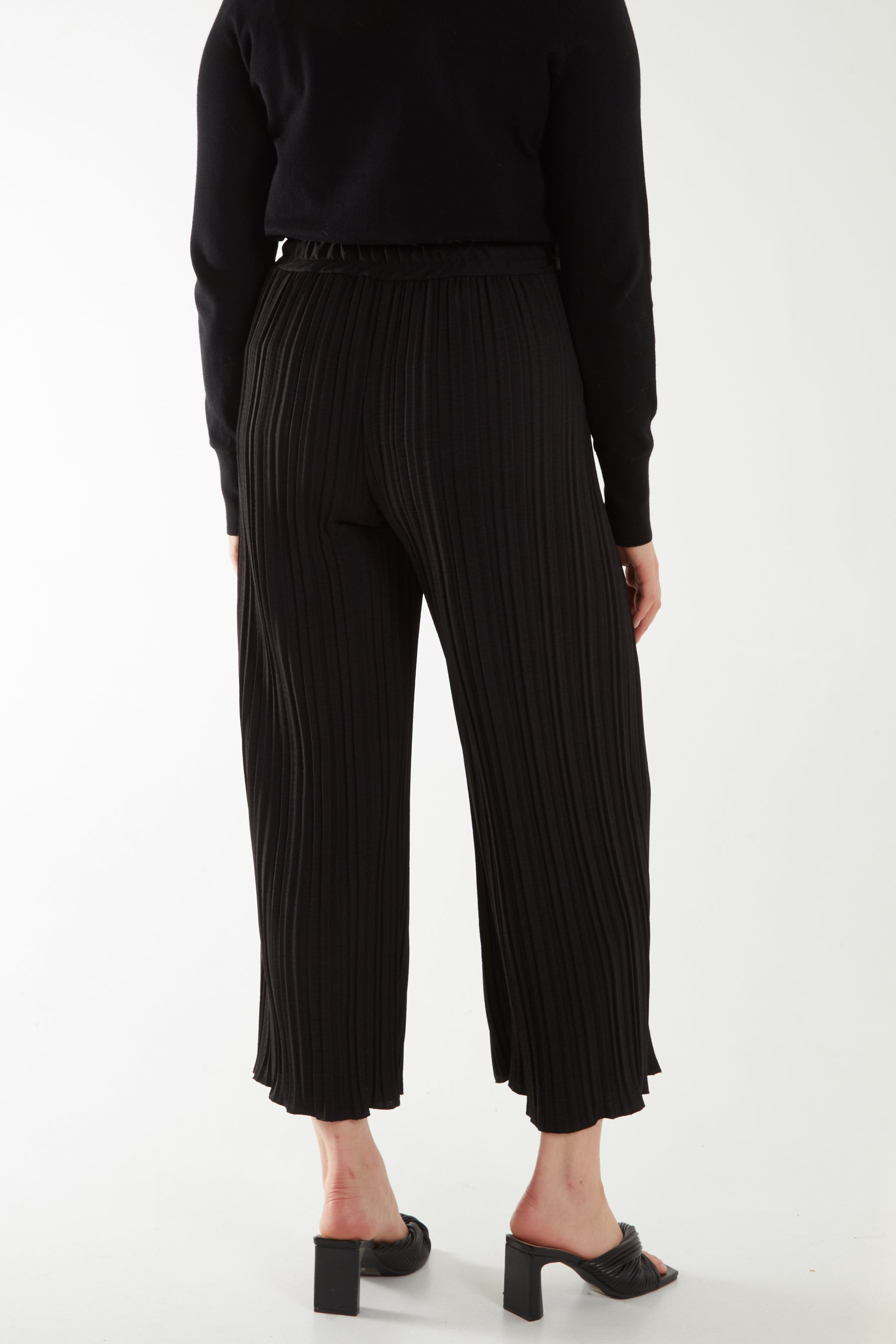 Wide Leg Plisse Drawstring Trousers