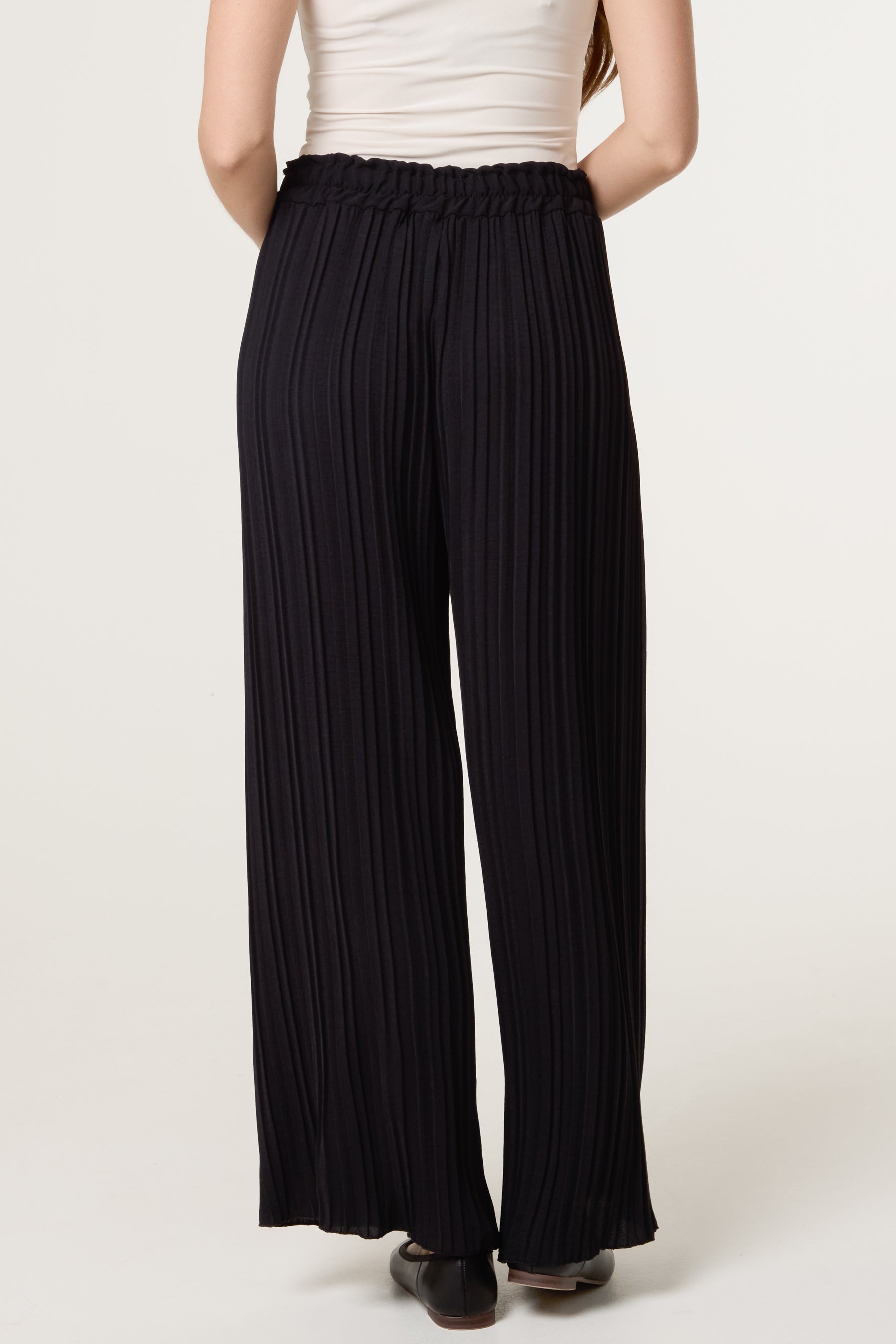 Wide Leg Plisse Drawstring Trousers