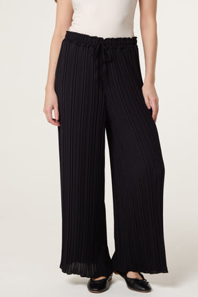 Wide Leg Plisse Drawstring Trousers