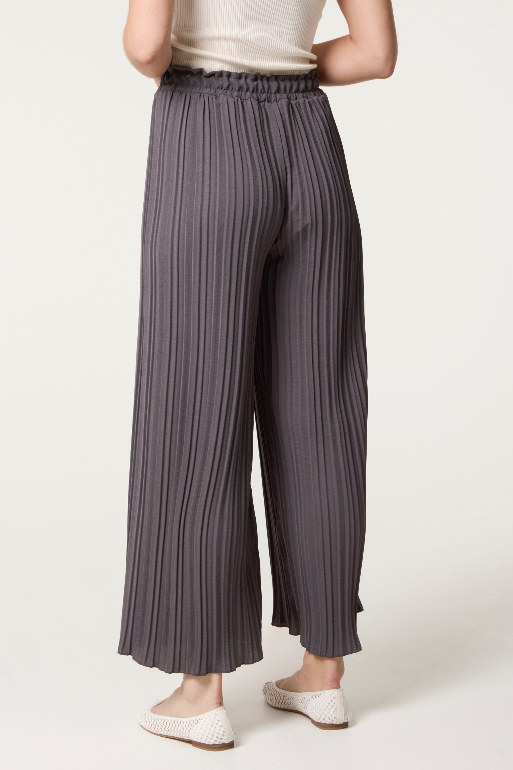 Wide Leg Plisse Drawstring Trousers