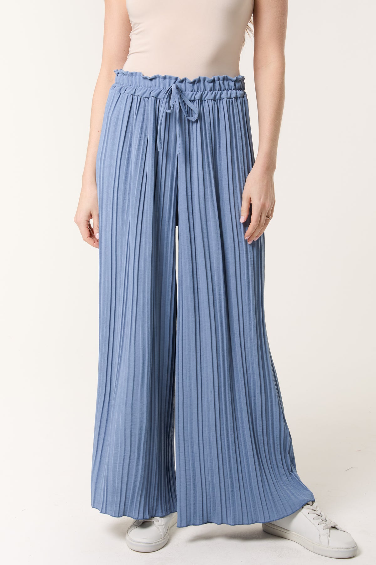 Wide Leg Plisse Drawstring Trousers