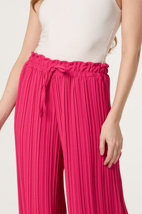 Wide Leg Plisse Drawstring Trousers
