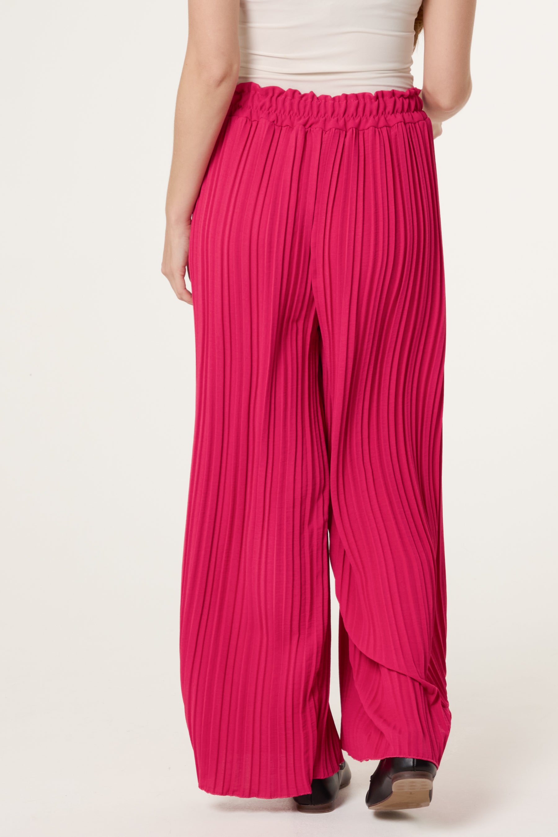Wide Leg Plisse Drawstring Trousers
