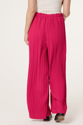 Wide Leg Plisse Drawstring Trousers