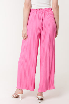 Wide Leg Plisse Drawstring Trousers