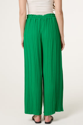 Wide Leg Plisse Drawstring Trousers
