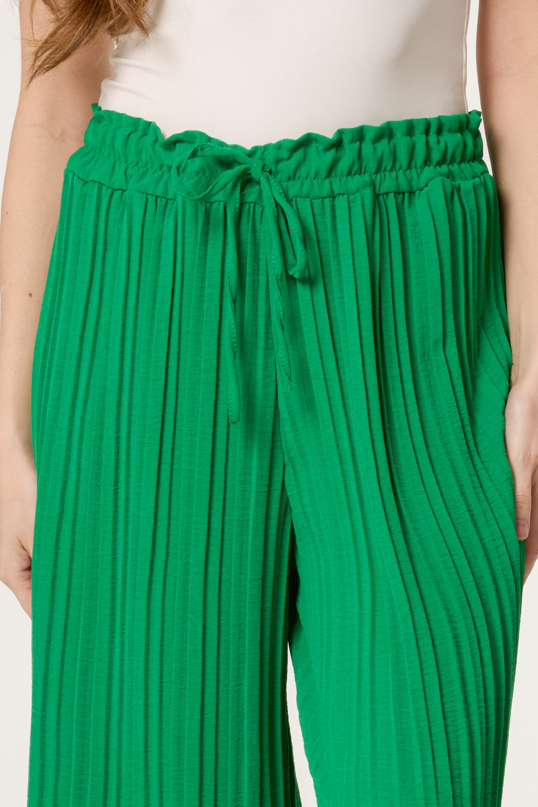 Wide Leg Plisse Drawstring Trousers