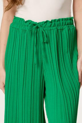Wide Leg Plisse Drawstring Trousers