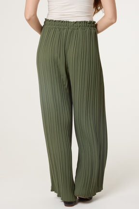 Wide Leg Plisse Drawstring Trousers