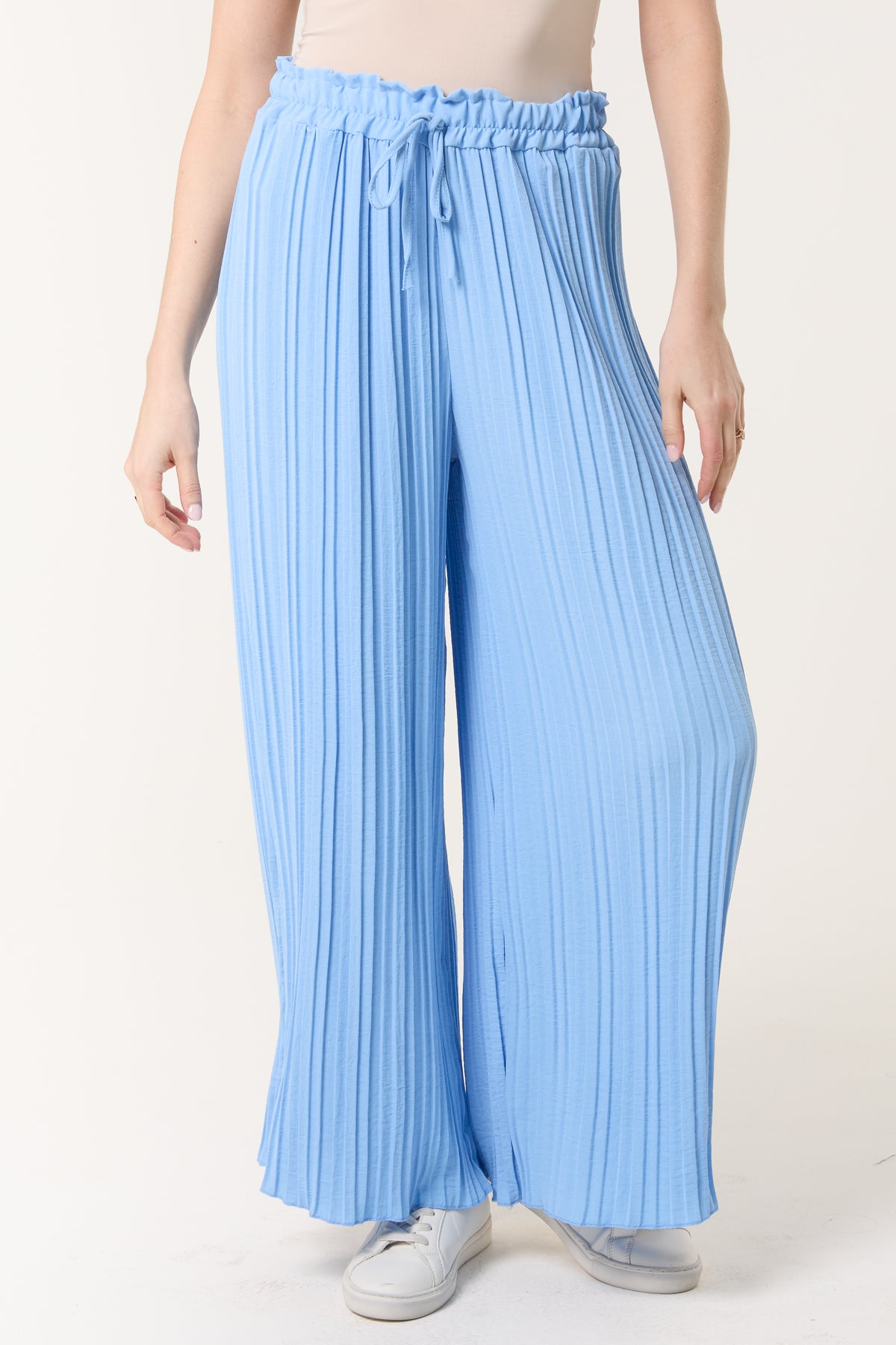 Wide Leg Plisse Drawstring Trousers