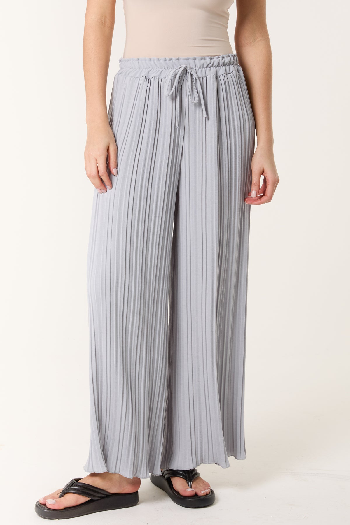 Wide Leg Plisse Drawstring Trousers