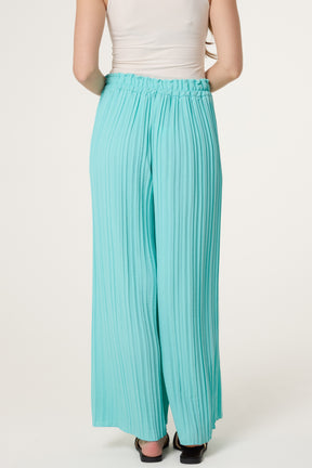 Wide Leg Plisse Drawstring Trousers