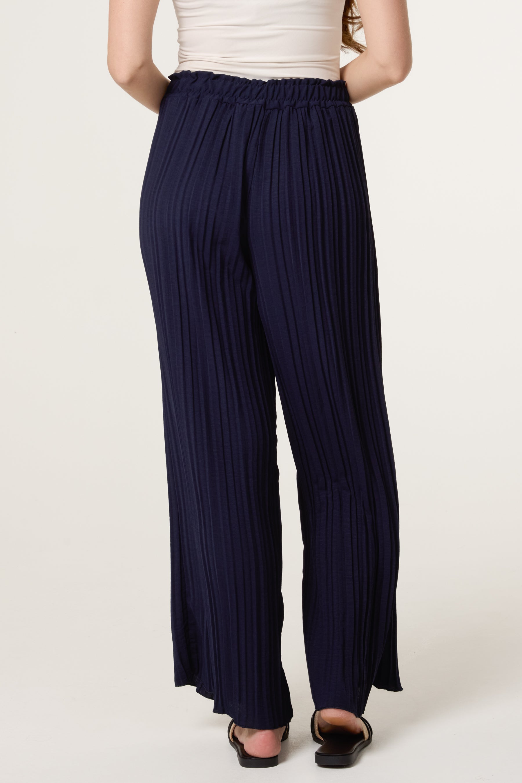 Wide Leg Plisse Drawstring Trousers