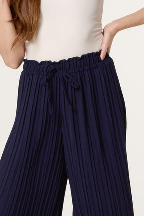Wide Leg Plisse Drawstring Trousers
