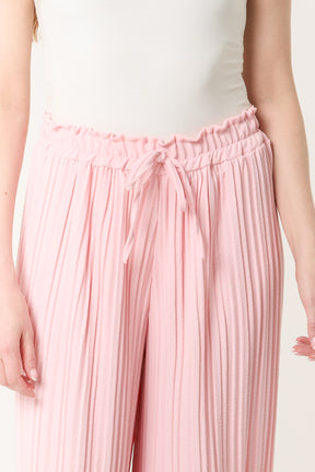 Wide Leg Plisse Drawstring Trousers