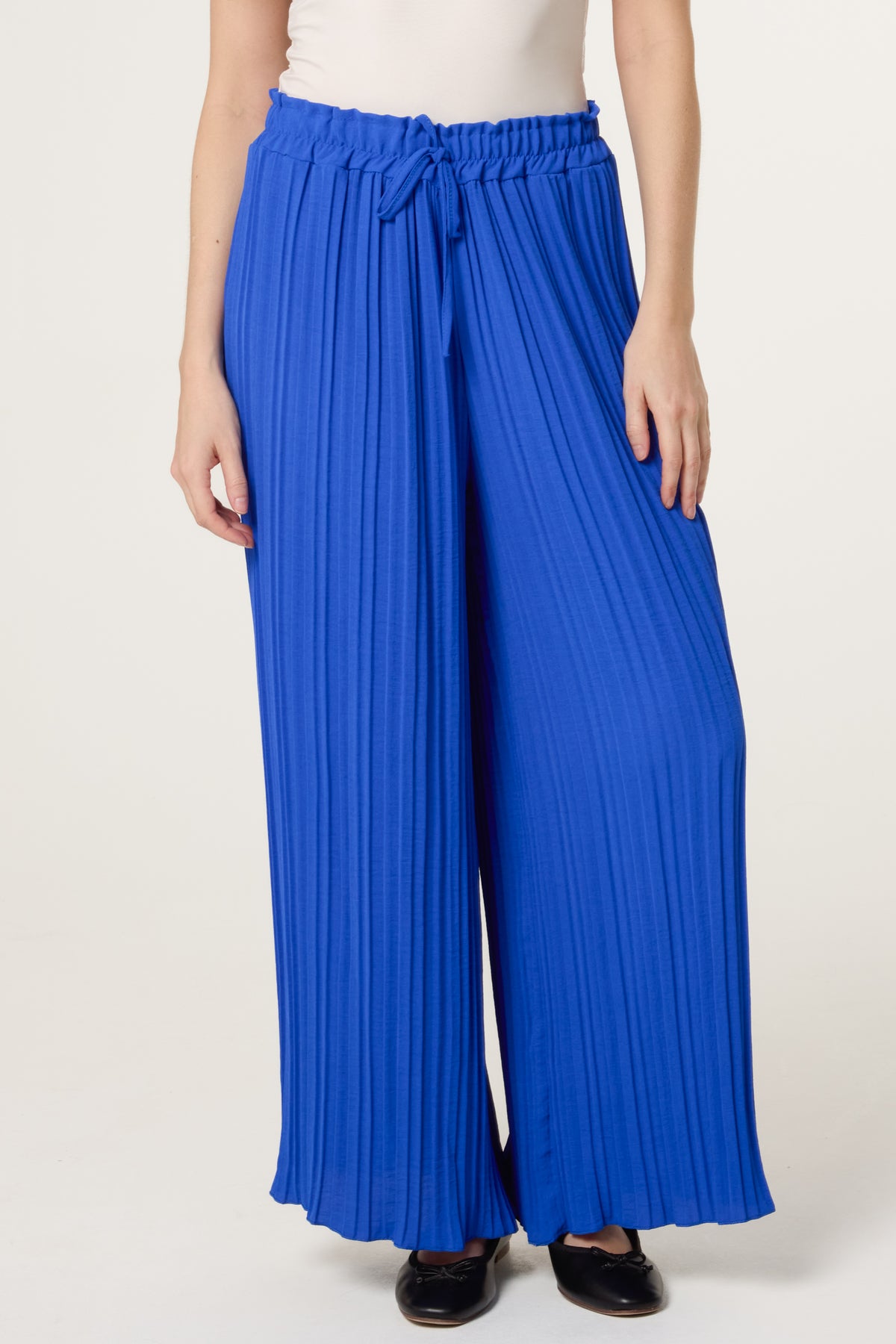 Wide Leg Plisse Drawstring Trousers