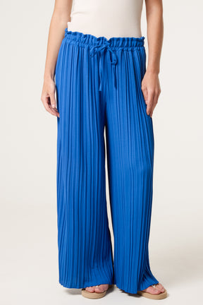 Wide Leg Plisse Drawstring Trousers